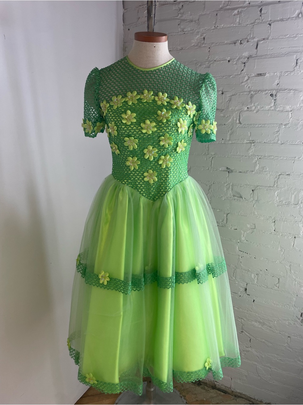 Spring Green Flower Tulle Dress